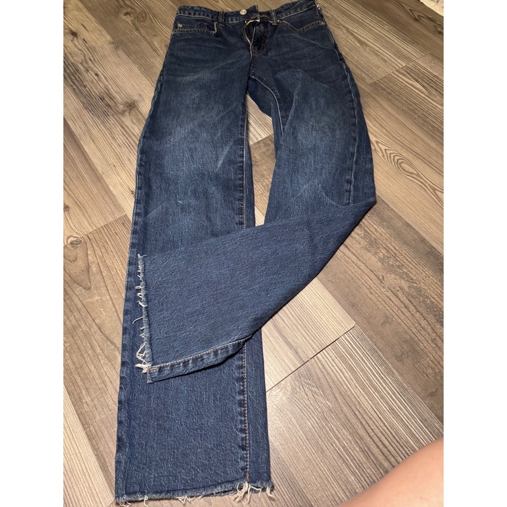 Pilcro and the Letterpress The Ruth Wide Leg Raw Hem Jeans Dark Wash 25